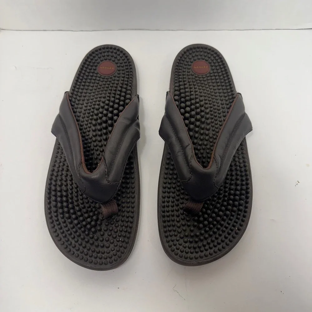 Kenkoh Mens V-Thong Flip Flop Reflexology Massage Sandals Brown Size 11 EU 42